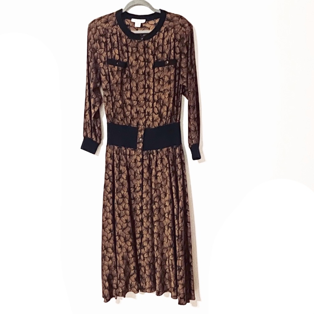 Vintage Lauren Alexandra Black Brown Brush Strokes Maxi DressWomen’s Sz 10